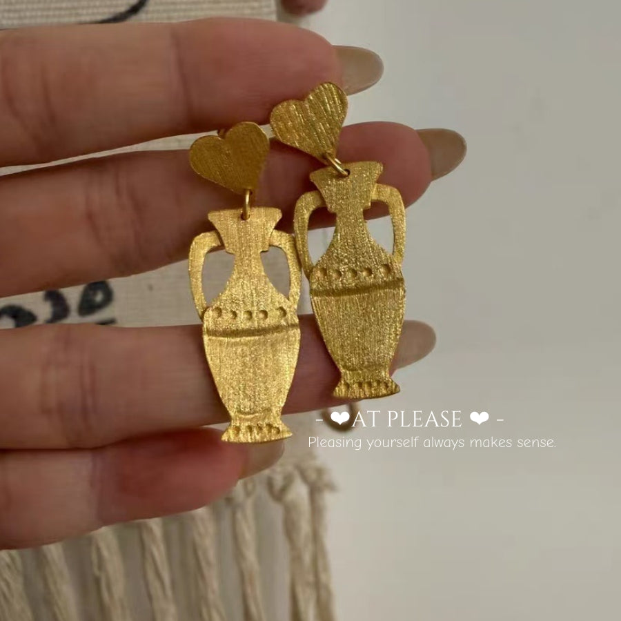 Spanish Vase-shaped Ultra-thin Brushed Gold-plated Dangle Statement Earrings - S925 Pin - Luxury Niche Accessory