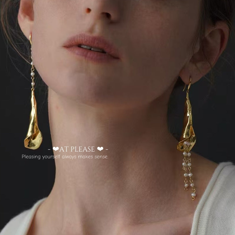 Long Calla Lily Asymmetric Statement Earrings - Luxury Design