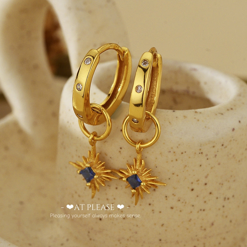 Vintage Style Sapphire-studded Star Pendant p Earrings - Fashionable Light Luxury