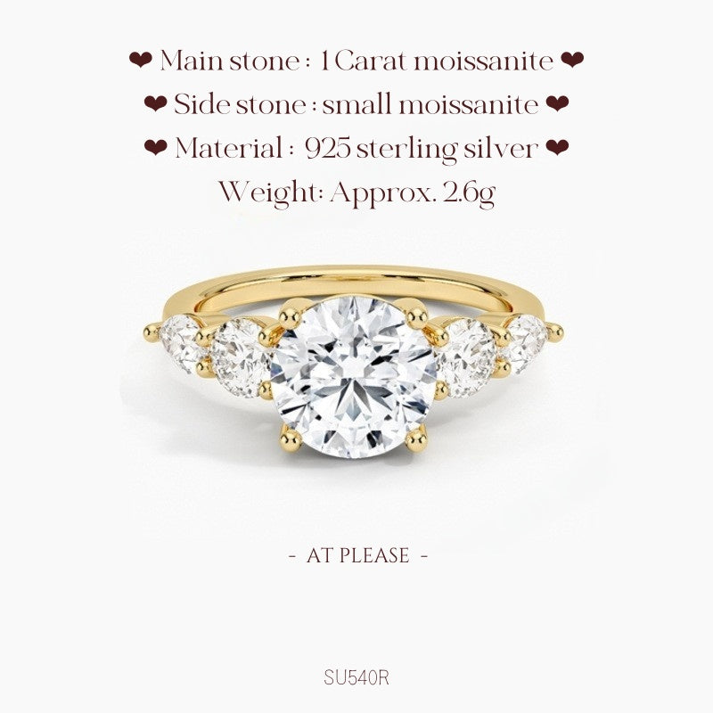 Moissanit S925 Sterling Silber Ring | Hochzeitsschmuck mit Echtheitszertifikat | Luxuriöses Fünf-Stein-Design
