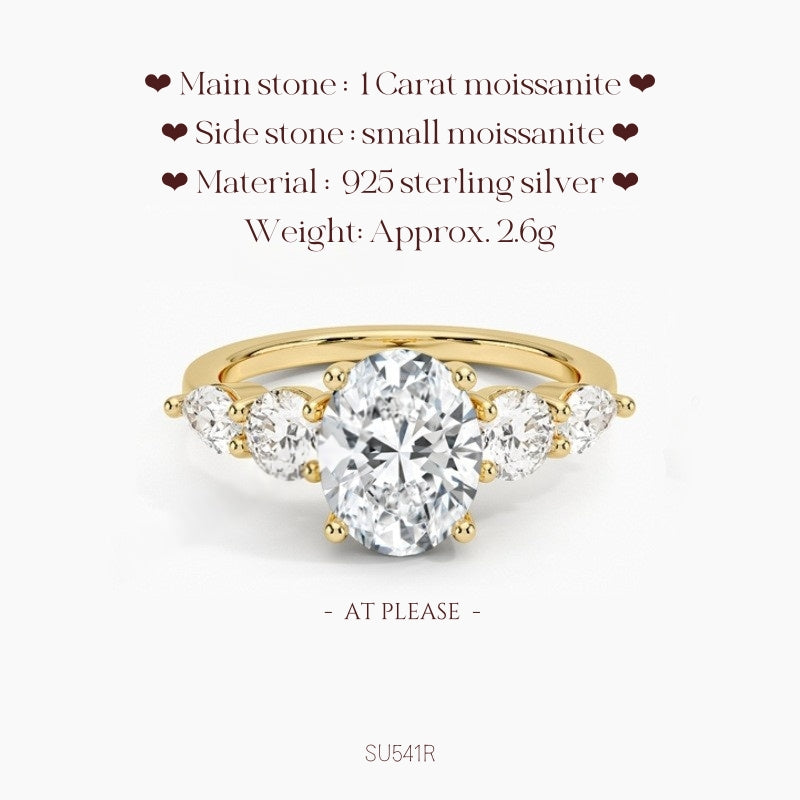Moissanit S925 Sterling Silber Ring | Hochzeitsschmuck mit Echtheitszertifikat | Luxuriöses Fünf-Stein-Design
