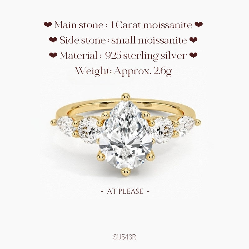 Moissanit S925 Sterling Silber Ring | Hochzeitsschmuck mit Echtheitszertifikat | Luxuriöses Fünf-Stein-Design