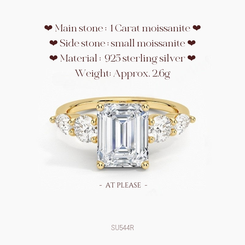 Moissanit S925 Sterling Silber Ring | Hochzeitsschmuck mit Echtheitszertifikat | Luxuriöses Fünf-Stein-Design