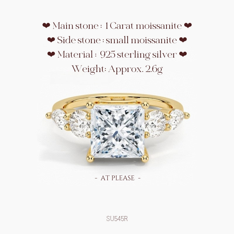 Moissanit S925 Sterling Silber Ring | Hochzeitsschmuck mit Echtheitszertifikat | Luxuriöses Fünf-Stein-Design