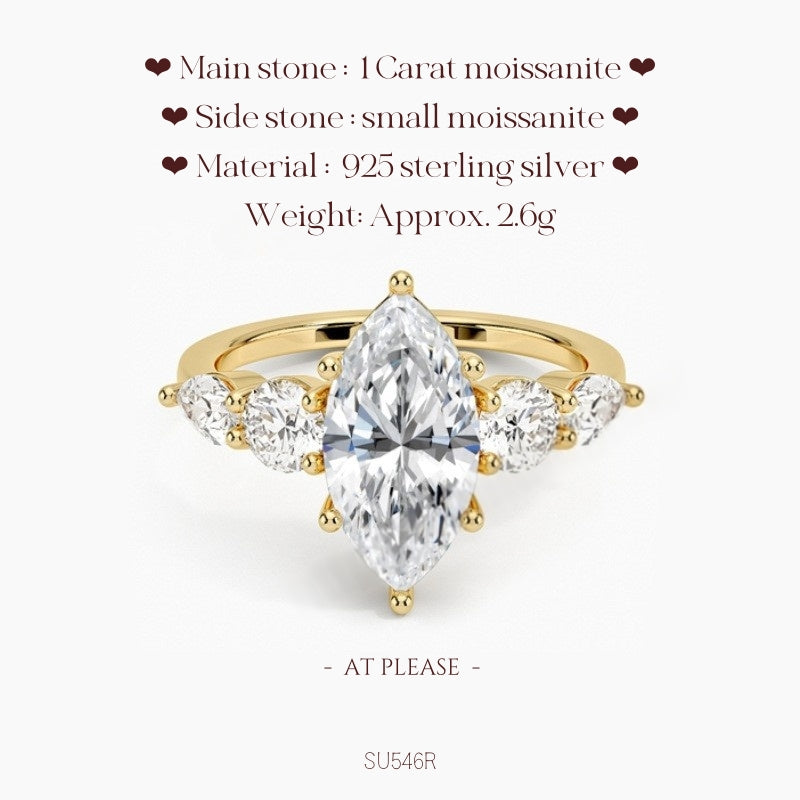 Moissanit S925 Sterling Silber Ring | Hochzeitsschmuck mit Echtheitszertifikat | Luxuriöses Fünf-Stein-Design