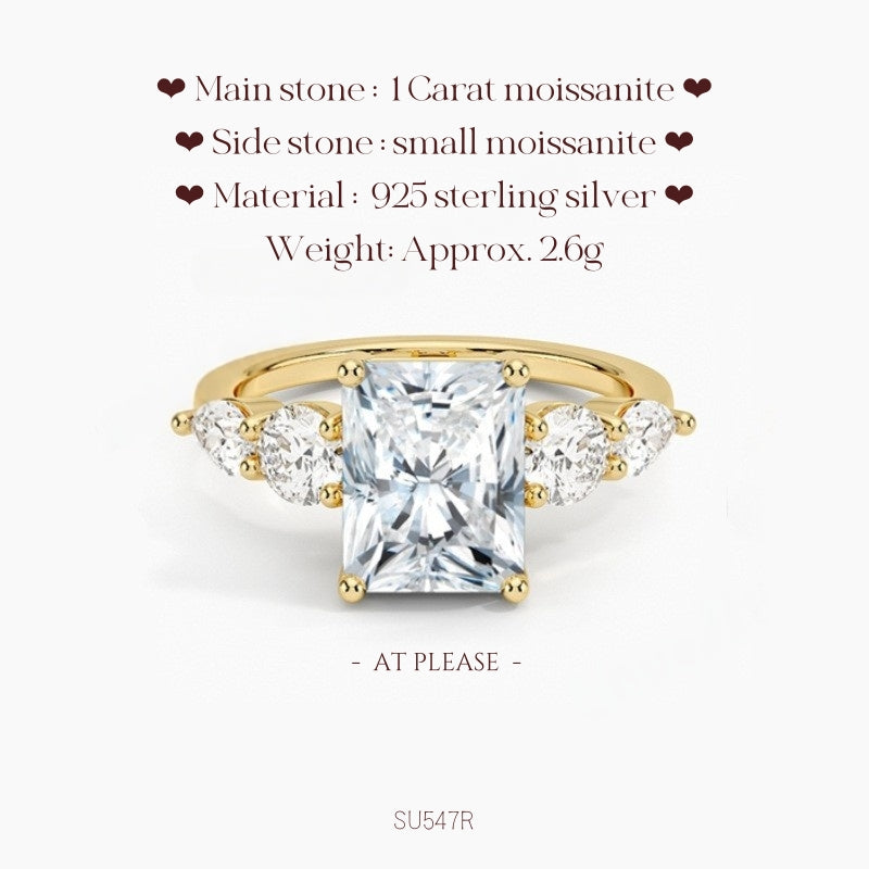 Moissanit S925 Sterling Silber Ring | Hochzeitsschmuck mit Echtheitszertifikat | Luxuriöses Fünf-Stein-Design