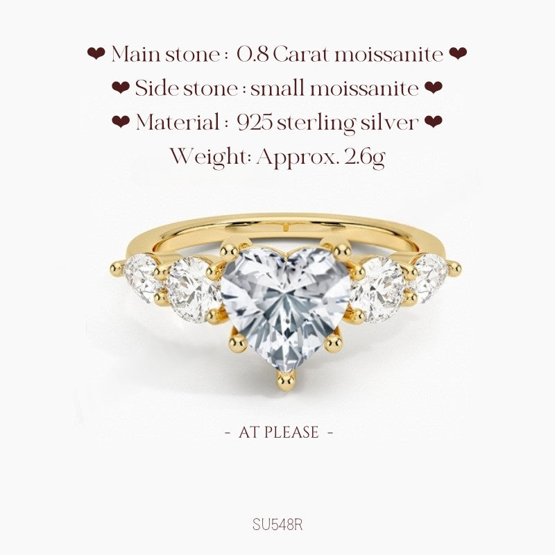 Moissanit S925 Sterling Silber Ring | Hochzeitsschmuck mit Echtheitszertifikat | Luxuriöses Fünf-Stein-Design