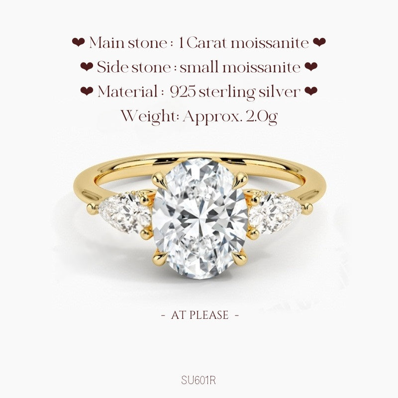 Moissanit S925 Sterling Silber Ring | Hochzeitsschmuck mit Echtheitszertifikat | Französisch-klassisches Drei-Stein-Design