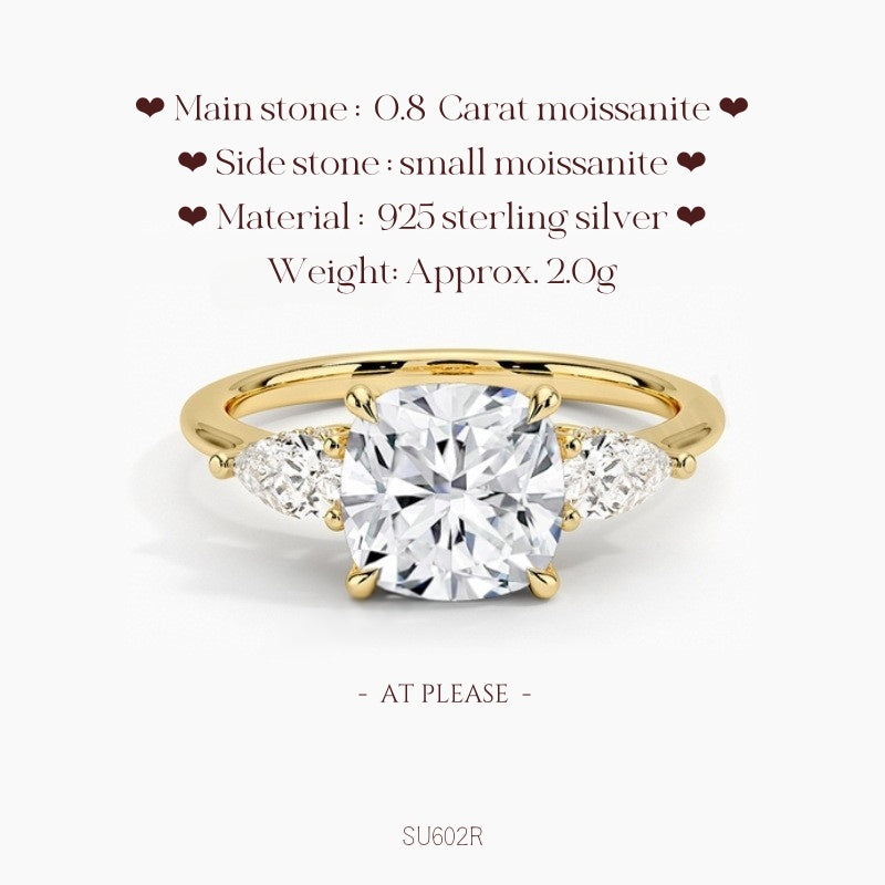 Moissanit S925 Sterling Silber Ring | Hochzeitsschmuck mit Echtheitszertifikat | Französisch-klassisches Drei-Stein-Design