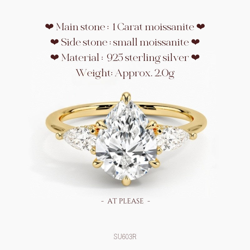 Moissanit S925 Sterling Silber Ring | Hochzeitsschmuck mit Echtheitszertifikat | Französisch-klassisches Drei-Stein-Design