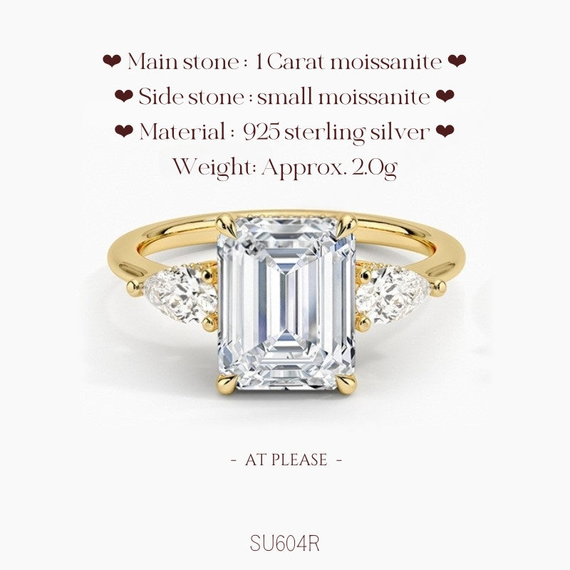 Moissanit S925 Sterling Silber Ring | Hochzeitsschmuck mit Echtheitszertifikat | Französisch-klassisches Drei-Stein-Design