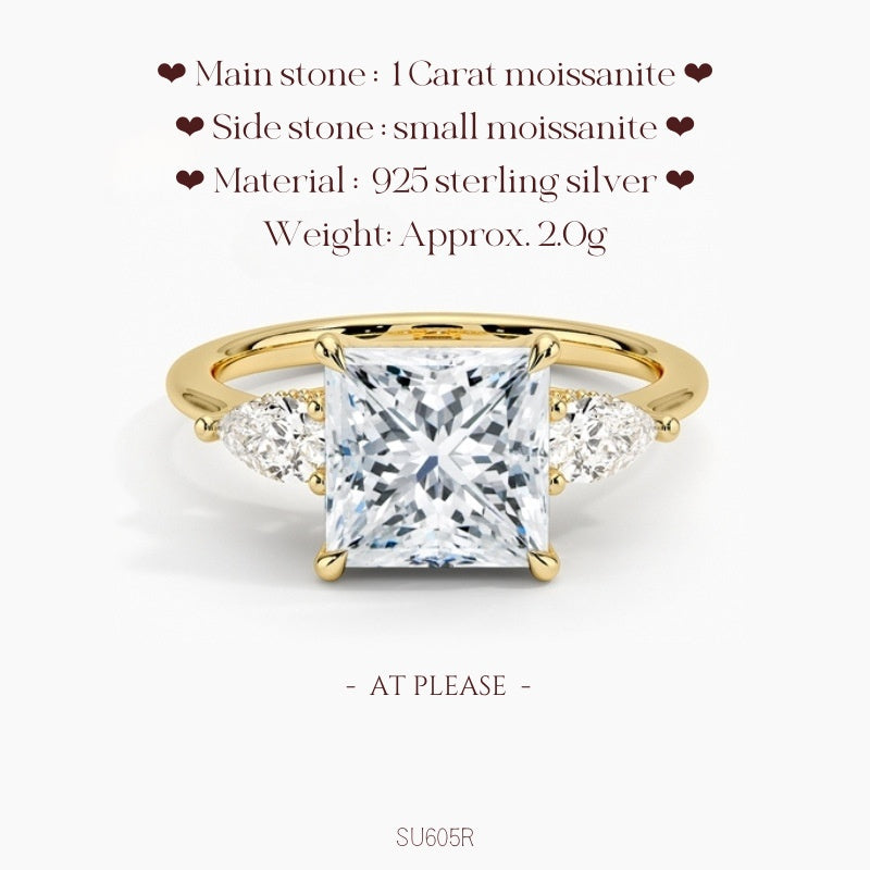 Moissanit S925 Sterling Silber Ring | Hochzeitsschmuck mit Echtheitszertifikat | Französisch-klassisches Drei-Stein-Design