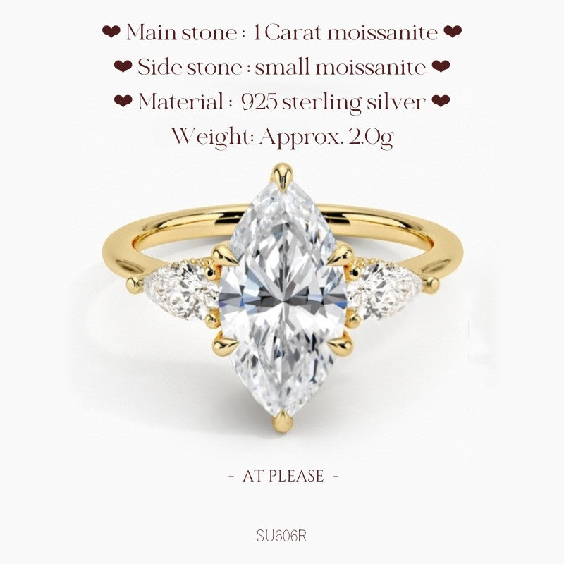 Moissanit S925 Sterling Silber Ring | Hochzeitsschmuck mit Echtheitszertifikat | Französisch-klassisches Drei-Stein-Design