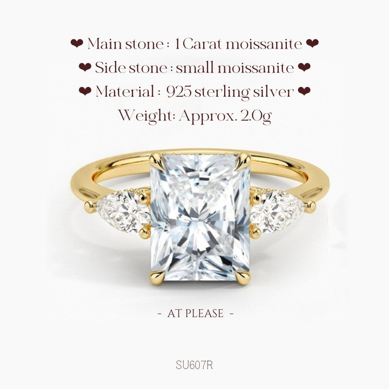 Moissanit S925 Sterling Silber Ring | Hochzeitsschmuck mit Echtheitszertifikat | Französisch-klassisches Drei-Stein-Design