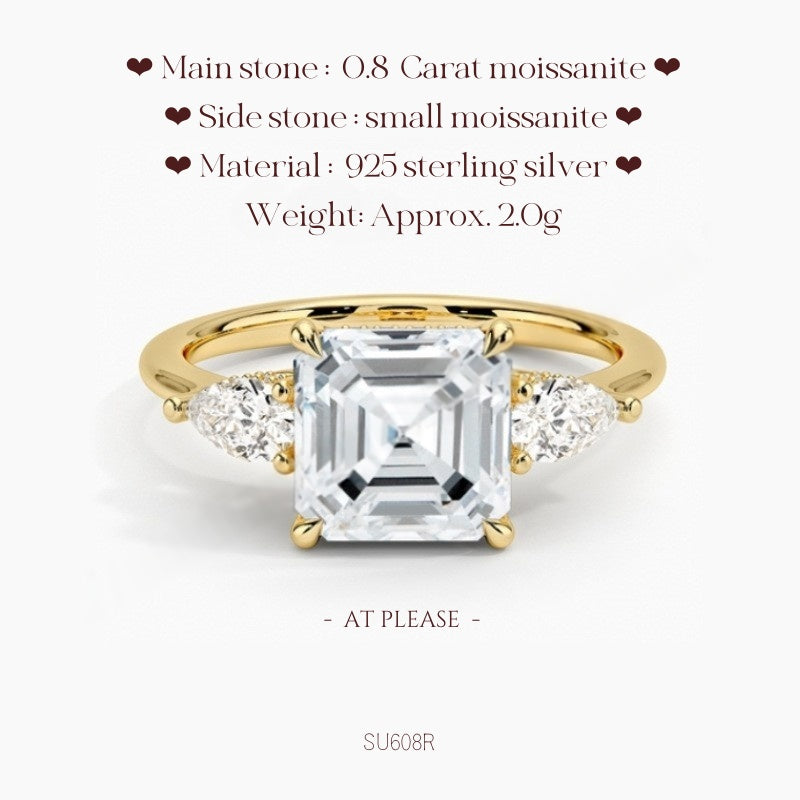Moissanit S925 Sterling Silber Ring | Hochzeitsschmuck mit Echtheitszertifikat | Französisch-klassisches Drei-Stein-Design