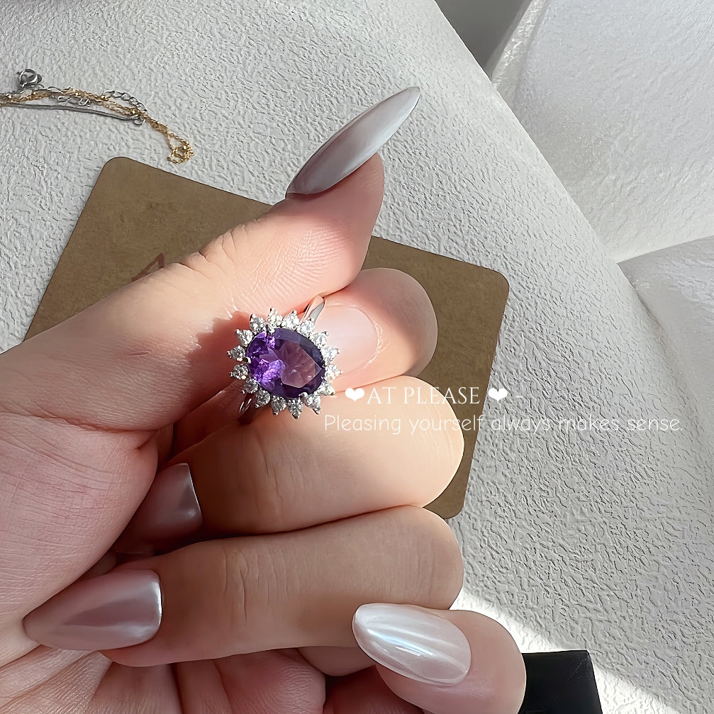 Ovaler Ring aus S925-Silber mit Amethyst | Steigerung der Intelligenz und der kognitiven Fähigkeiten