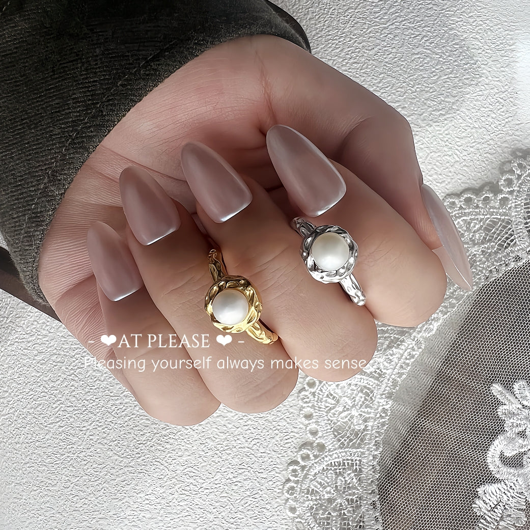 S925 Sterling Silber Ring mit natürlicher Hochglanzperle, perfekt rund