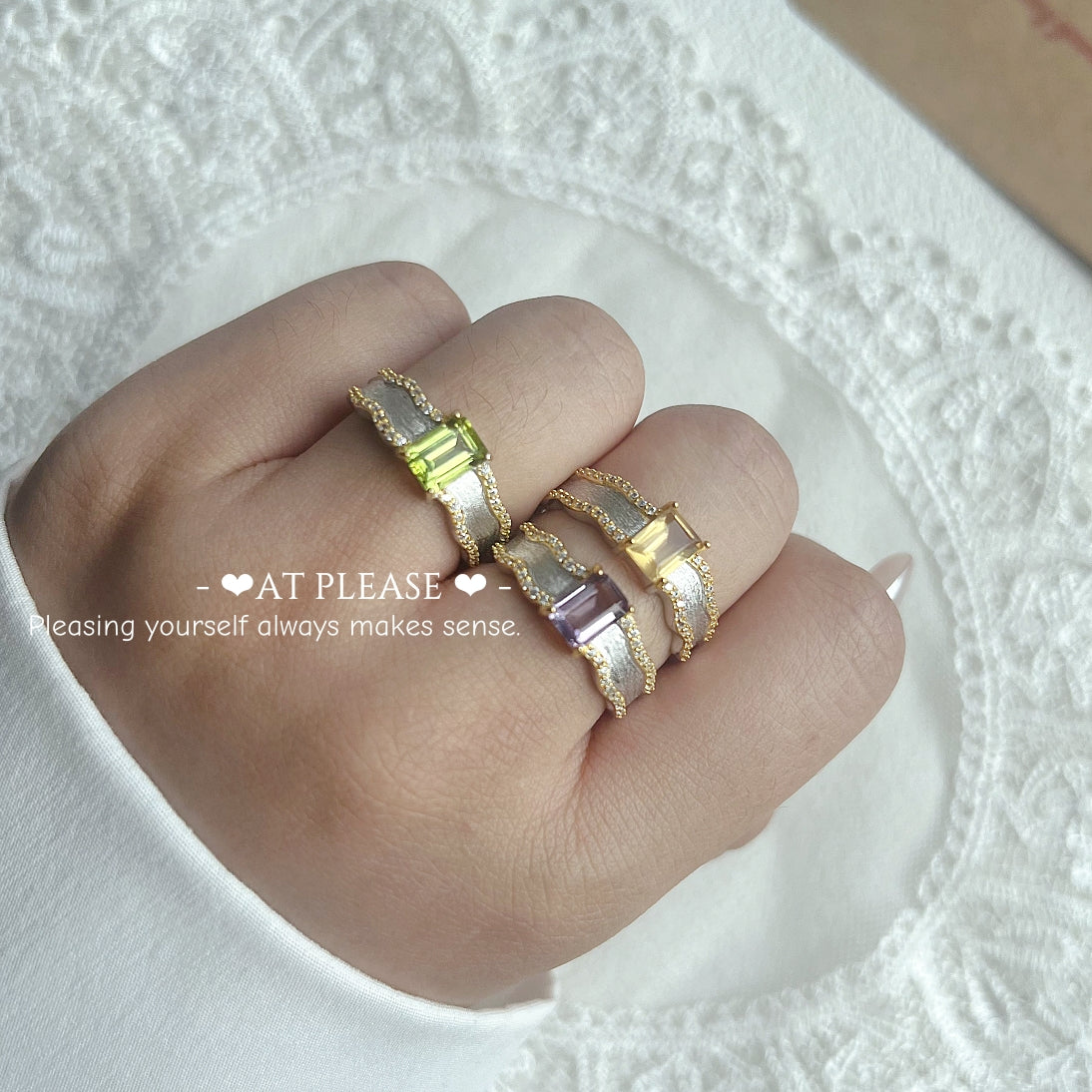 s925 Silber Drei-Edelstein-Ring – Peridot Amethyst Citrin Verstellbar