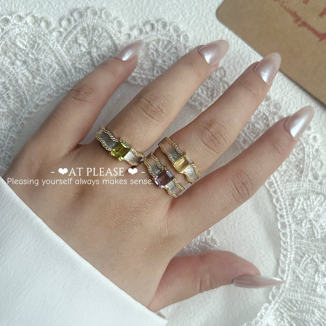 s925 Silber Drei-Edelstein-Ring – Peridot Amethyst Citrin Verstellbar
