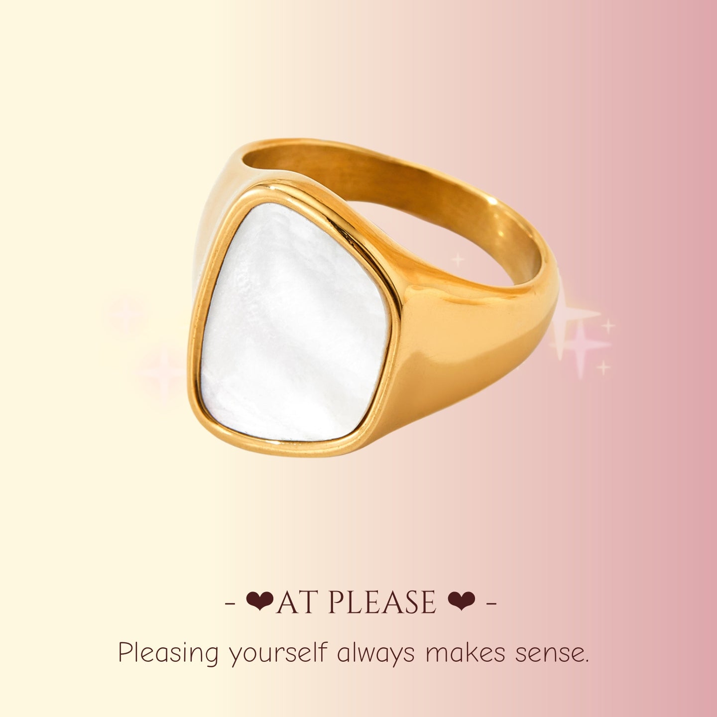 Stainless Steel White Mother of Pearl Ring – Vintage Minimalist Vacuum-Plated Jewelry