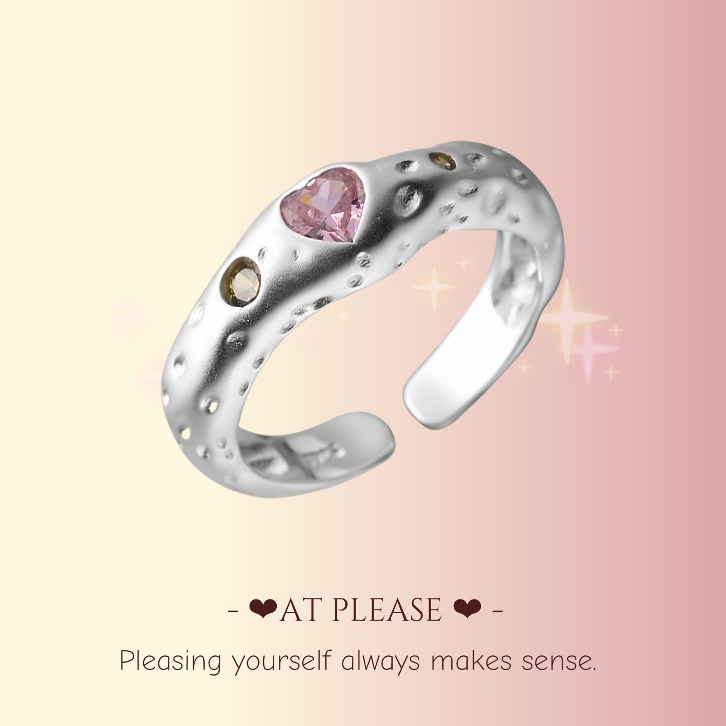Asymmetrischer Herzring aus 925er Sterlingsilber mit rosa Zirkonia – schlicht, süß und lieblich