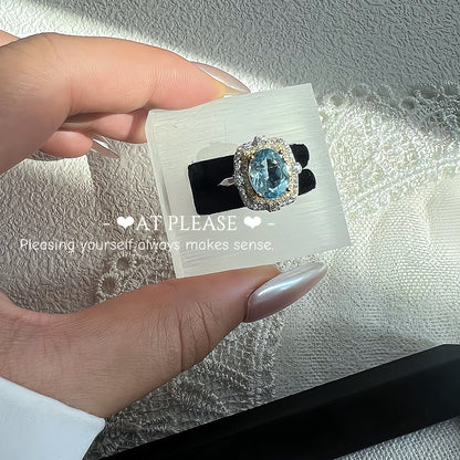 S925 Silber 18K Gold Luxe Energiering – Topas (Blau) / Amethyst
