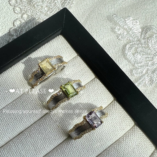 s925 Silber Drei-Edelstein-Ring – Peridot Amethyst Citrin Verstellbar