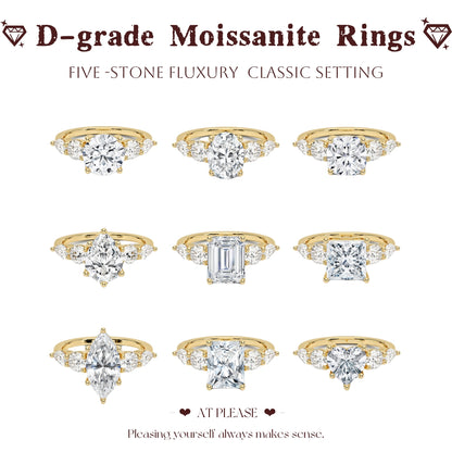 Moissanit S925 Sterling Silber Ring | Hochzeitsschmuck mit Echtheitszertifikat | Luxuriöses Fünf-Stein-Design