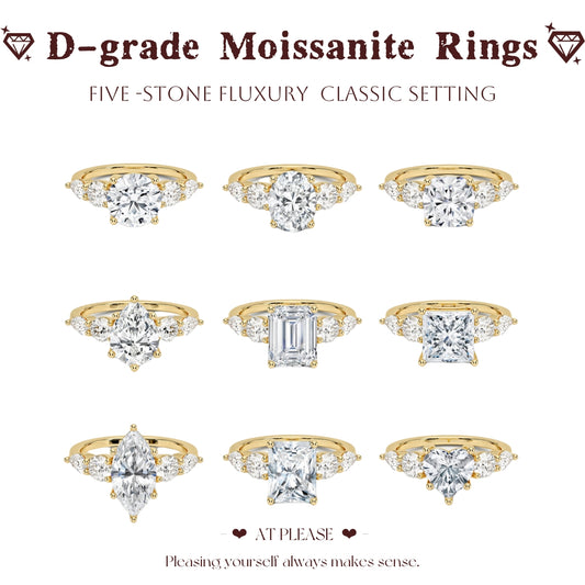 Moissanit S925 Sterling Silber Ring | Hochzeitsschmuck mit Echtheitszertifikat | Luxuriöses Fünf-Stein-Design