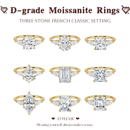 Moissanit S925 Sterling Silber Ring | Hochzeitsschmuck mit Echtheitszertifikat | Französisch-klassisches Drei-Stein-Design