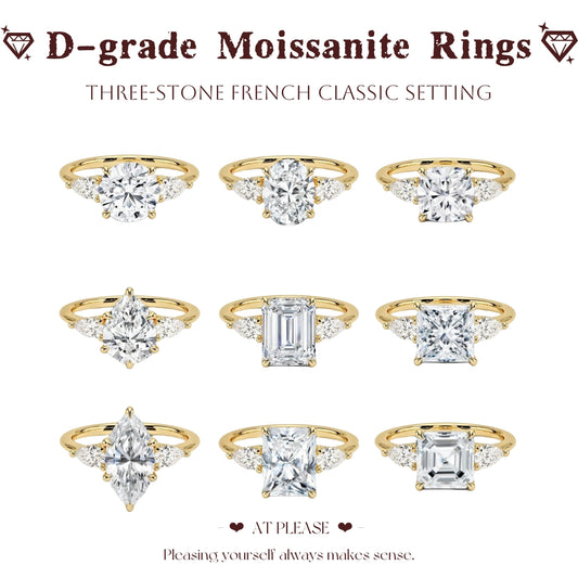 Moissanit S925 Sterling Silber Ring | Hochzeitsschmuck mit Echtheitszertifikat | Französisch-klassisches Drei-Stein-Design