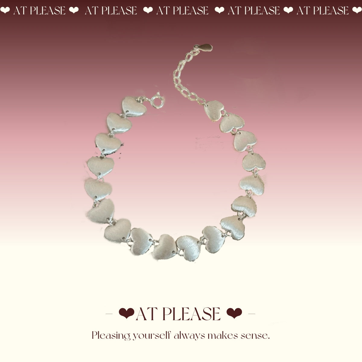 S925 Sterling Silver Brushed Heart Bracelet – Interlinked Elegance