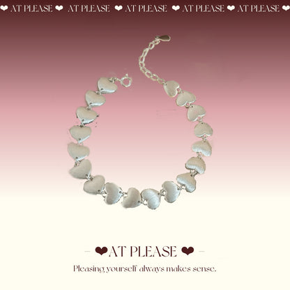 S925 Sterling Silver Brushed Heart Bracelet – Interlinked Elegance