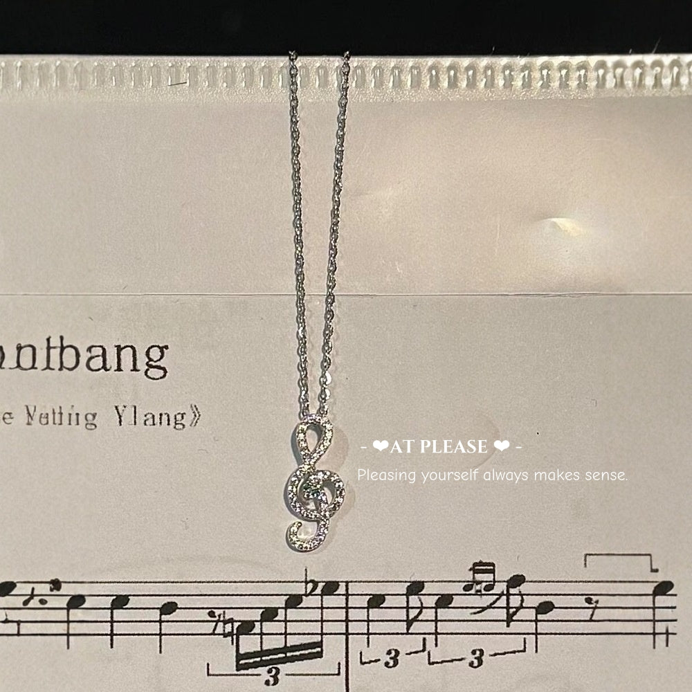 Eternal Melody Necklace - S925 Sterling Silver Music Note Pendant with Diamond Accents