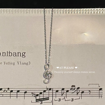 Eternal Melody Necklace - S925 Sterling Silver Music Note Pendant with Diamond Accents