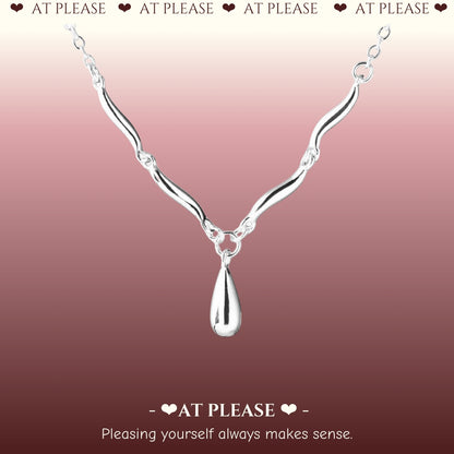 Halskette mit Wellen-Tropfen-Anhänger – S925 Sterling Silber, minimalistischer Schlüsselbeinschmuck