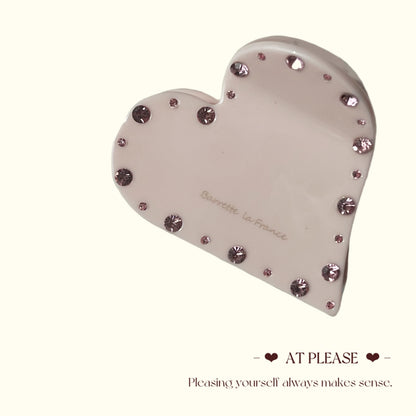 Pink Heart-Shaped Rhinestone Hair Claw Clip - Youthful Sweet Style