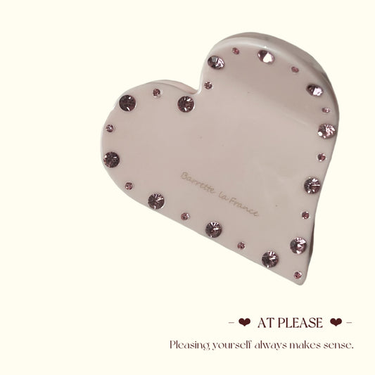 Pink Heart-Shaped Rhinestone Hair Claw Clip - Youthful Sweet Style