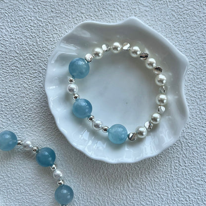 Ocean Heartstrings Armband | Aquamarin &amp; Perle Ins Prinzessinnen-Stil Schmuck