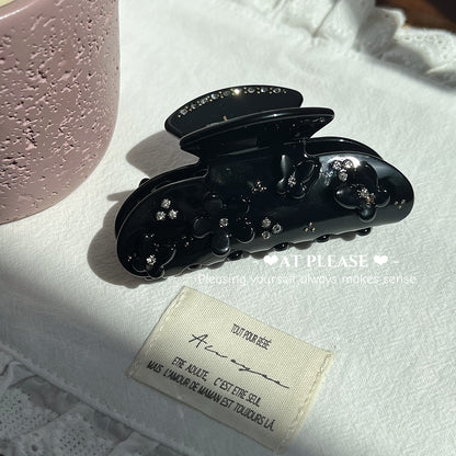 Black Acetate 3D Butterfly & Flower Hair Clip – Elegant Hair Claw for Women, Vintage Hair Accessories