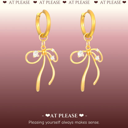 Fairy's Bow Hoop Earrings - Gold-Plated Copper with Princess Cut Zirconia