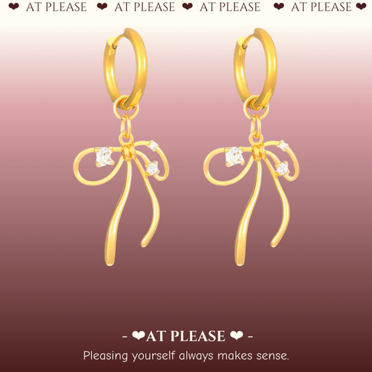 Fairy's Bow Hoop Earrings - Gold-Plated Copper with Princess Cut Zirconia