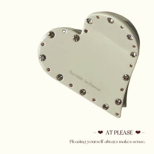 Cream Heart-Shaped Rhinestone Hair Claw Clip - Youthful Sweet Style