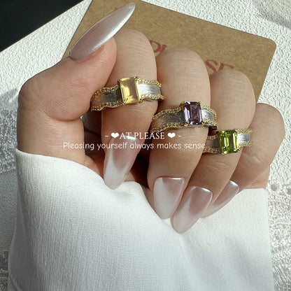 s925 Silber Drei-Edelstein-Ring – Peridot Amethyst Citrin Verstellbar