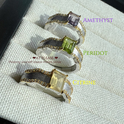 s925 Silber Drei-Edelstein-Ring – Peridot Amethyst Citrin Verstellbar