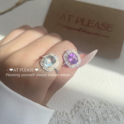 S925 Silber 18K Gold Luxe Energiering – Topas (Blau) / Amethyst