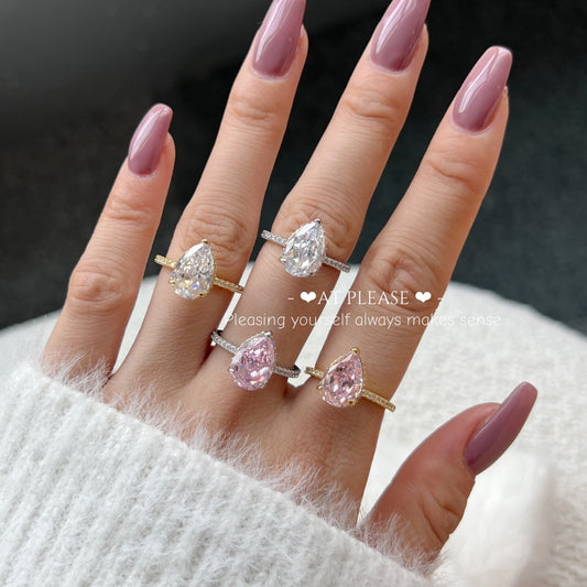 Ehering aus 925er Sterlingsilber mit Birnenschliff | Luxuriöser Basic-Schmuck für Bräute