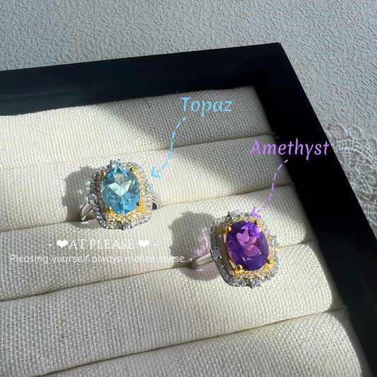 S925 Silber 18K Gold Luxe Energiering – Topas (Blau) / Amethyst