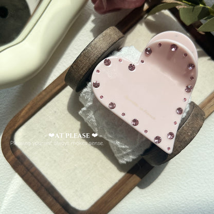 Pink Heart-Shaped Rhinestone Hair Claw Clip - Youthful Sweet Style