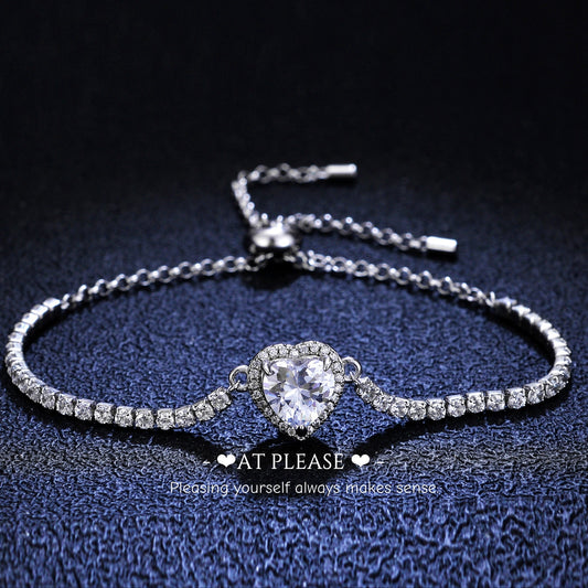 Moissanite heart bracelet with minimalist silver setting